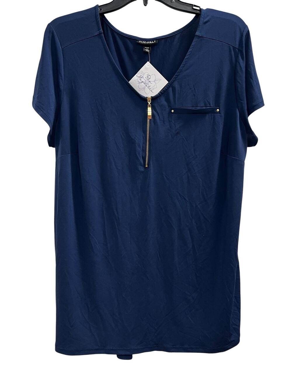 ROZ & ALI 1/4 zip scoop neck tab capped short sleeve dress top NWT Plus sz 1X